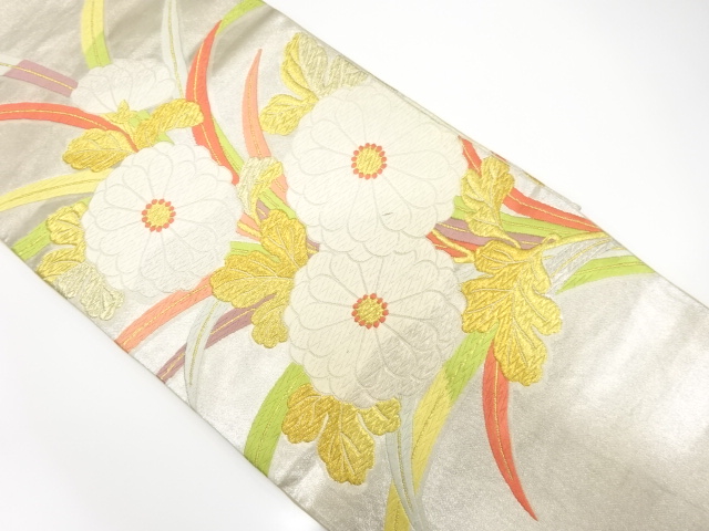 JAPANESE KIMONO / ANTIQUE FUKURO OBI / SILK / WOVEN KIKU